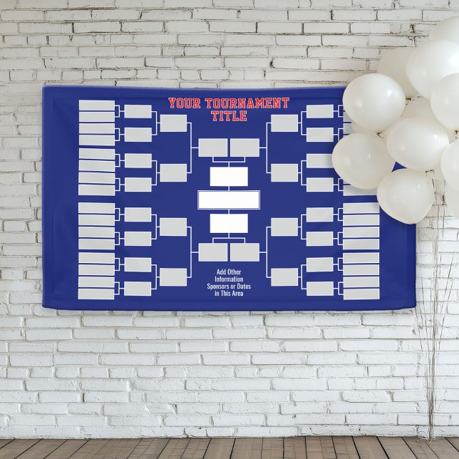 Lona Torneo deportivo de Braca azul rojo - 32 equipos (Custom Tournament Bracket Banner)