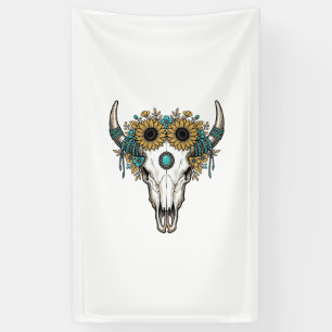 Lona Toro Boho Calavera Girasol Vintage Grabado Occiden