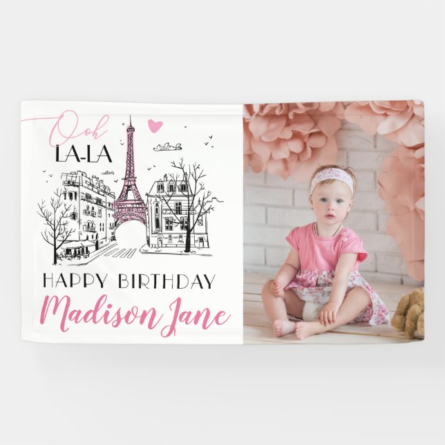 Lona Torre Eifel París Foto parisina Feliz cumpleaños (Horizontal)