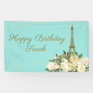 Lona Torre Eiffel París Cumpleaños Aqua Menta Dorado