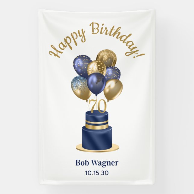 Lona Torta de globos azules para el 70 cumpleaños (Vertical)