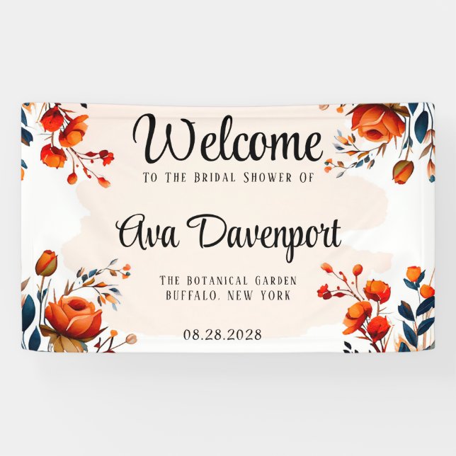 Lona Torta nupcial de Navy Blue y Peonía Naranja (Horizontal)