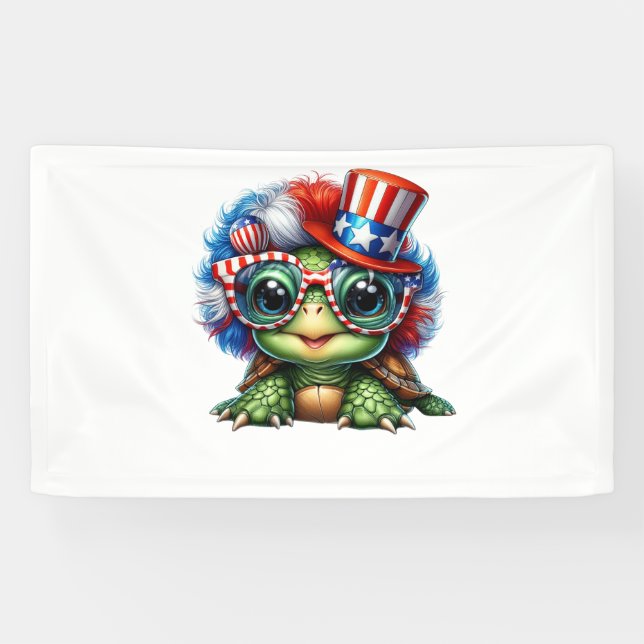 Lona Tortuga divertida Patriótica Bandera de Estados Un (Horizontal)