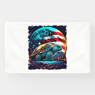 Lona Tortuga estadounidense bajo la luna con bandera es
