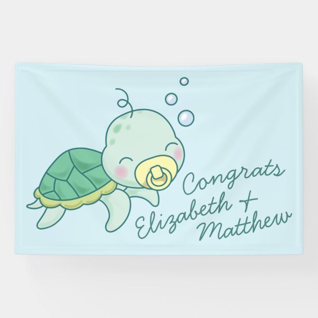 Lona Tortuga marina cute Baby Shower Kawaii (Horizontal)