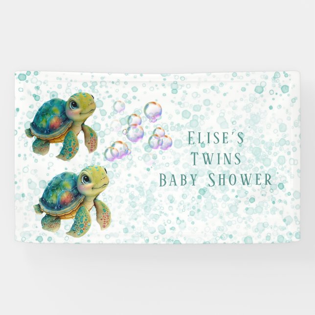 Lona Tortuga y burbujas adorables gemelos Baby Shower (Horizontal)