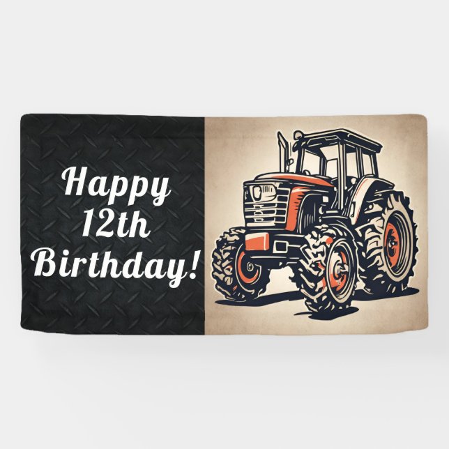 Lona Tractor Feliz Cumpleaños Edad de Equipo Agrícola (Horizontal)