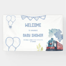 Train Blue Balloons Boy Whimsical Baby Shower