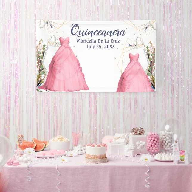 Lona Traje de fondo Quinceanera Vestido rosa (Fiesta)