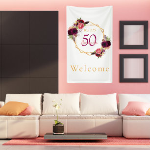 Lona Trato de bienvenida con flores de color blanco bur