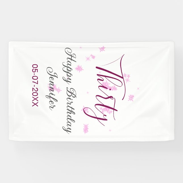 Lona Treinta años purpurina rosa estrellas negro 30 fec (Horizontal)