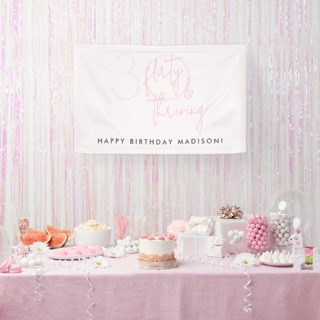 Lona Treinta, Flirty Thriving Modern Pink 30 cumpleaños (Fiesta)
