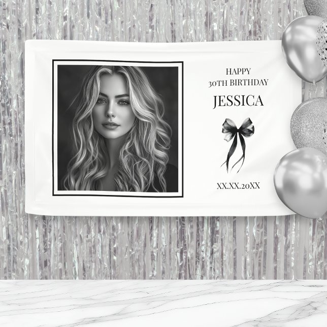 Lona Treinta fotos en blanco y negro Felices 30 años (30th Thirty Black and White Photo Happy Birthday Banner)