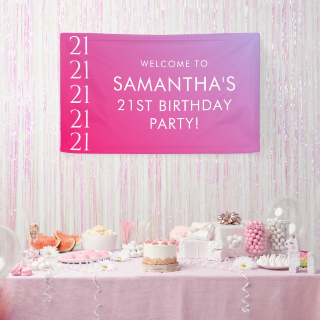 Lona Trendy Modern Bold Pink Gradient 21st Birthday (Fiesta)