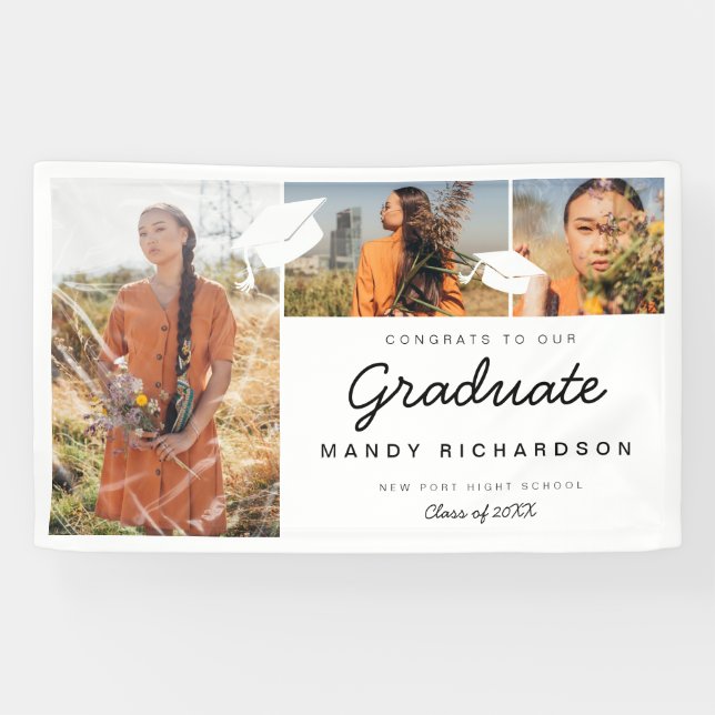 Lona Tres felicitaciones de Collage de fotos al graduad (Horizontal)