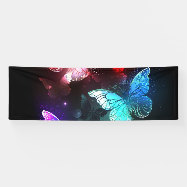 Lona Tres mariposas brillantes en el fondo nocturno (Horizontal)