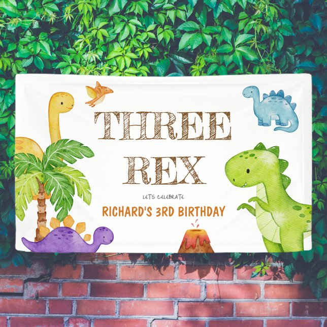 Lona Tres niños Rex Dinosaurio 3 Fiesta de cumpleaños (Subido por el creador)
