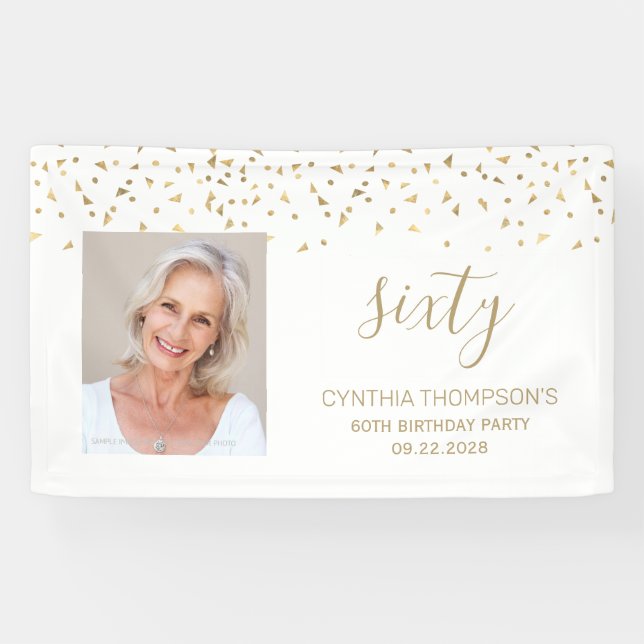 Lona Triángulos de confeti dorado para cumpleaños 60 Ph (Horizontal)