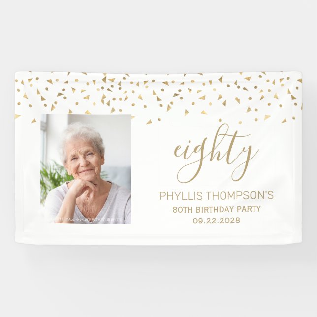 Lona Triángulos de confeti dorado para el 80 cumpleaños (Horizontal)