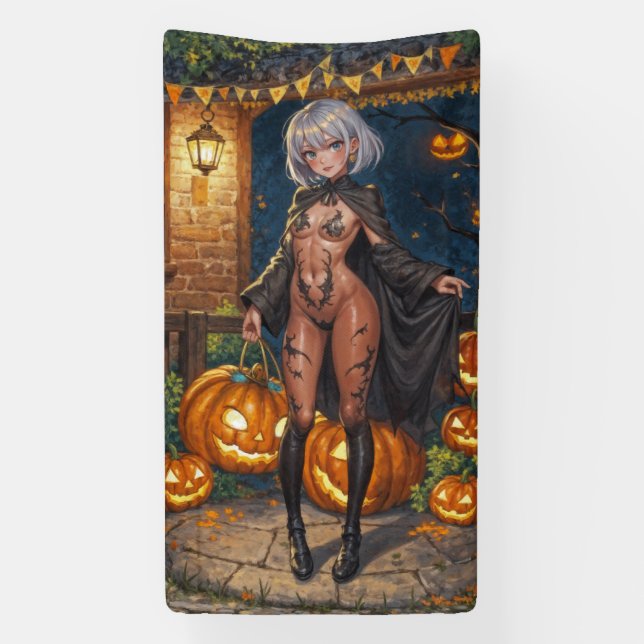 Lona Trick o Treater, valiente Chica de disfraces de Ha (Vertical)