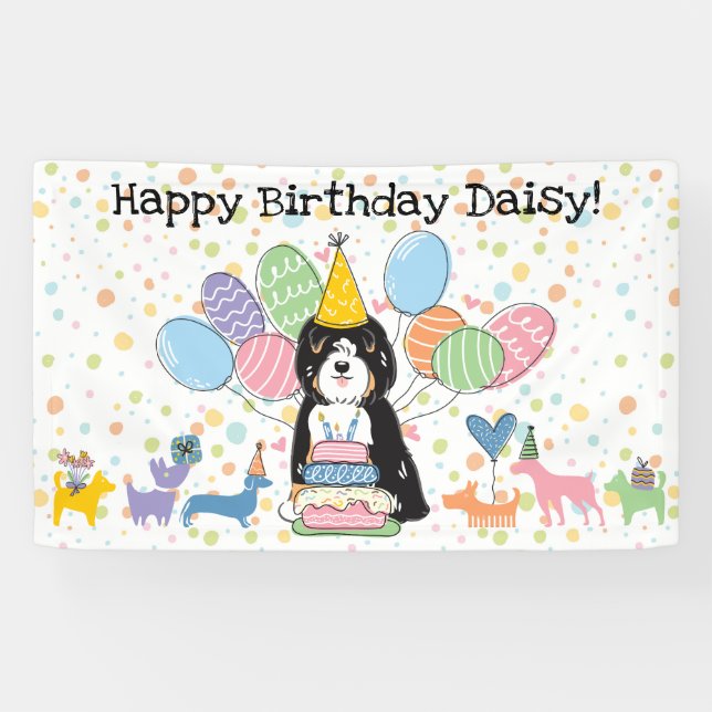 Lona Tricolor Tibetano Terrier Fiesta de Cumpleaños de  (Horizontal)