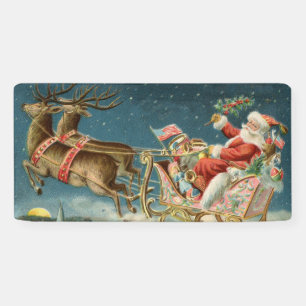Lona Trineo Antiguo de Navidad de Santa Claus Reno
