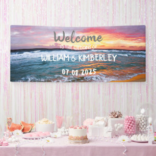 Lona Tropical Beach Ocean Waves Sunset Elegant Wedding
