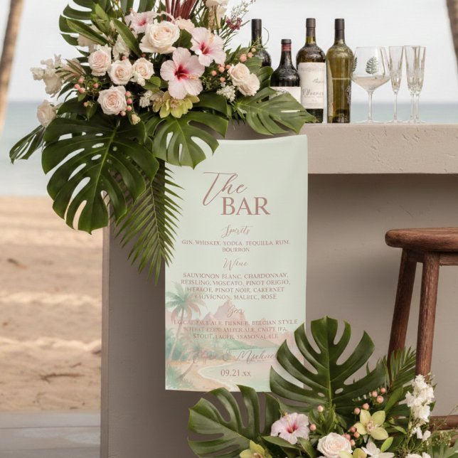 Lona Tropical Island Bar Menu Wedding Reception Decor (Tropical Island Bar Menu Wedding Reception Decor Banner)