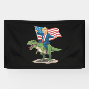 Lona Trump montando dinosaurio T Rex bandera de Estados