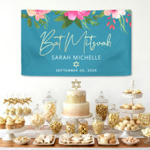 Turquesa Bat Mitzvah Floral Rosa Escritura Dorada