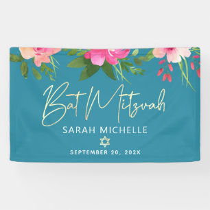 Lona Turquoise Bat Mitzvah Dorado Floral Rosa