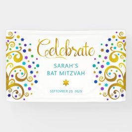 Lona Turquoise Bat Mitzvah Relieve metalizado dorado Sc