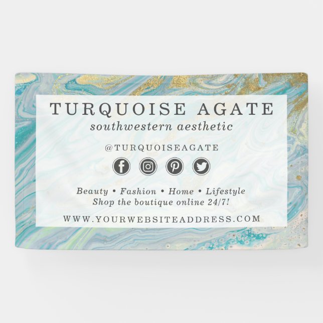 Lona Turquoise & Gold Agate Geode Marble Swirl (Horizontal)