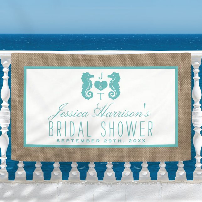 Lona Turquoise Seahorse Beach Burlap Bridal Shower (Subido por el creador)