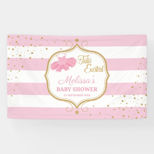 Lona Tutu ballerina purpurina rosa y dorado ducha bebé (Horizontal)