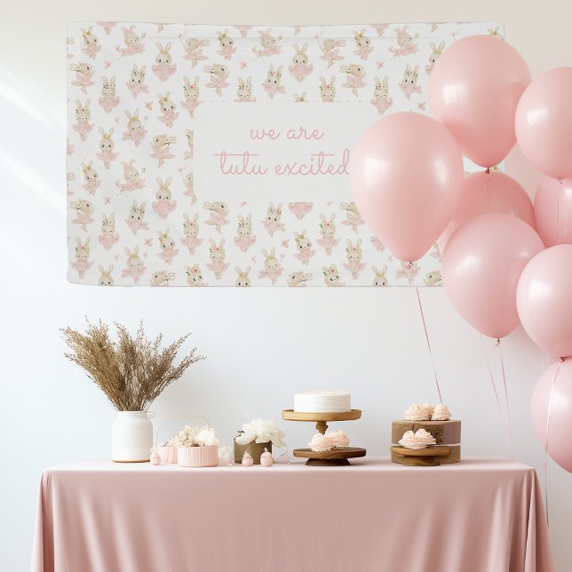 Lona Tutu Ballerina Rabbit Bunny Baby Shower (cute ballerina backdrop for girl baby shower celebrations. Pink decor. We are tutu excited party)