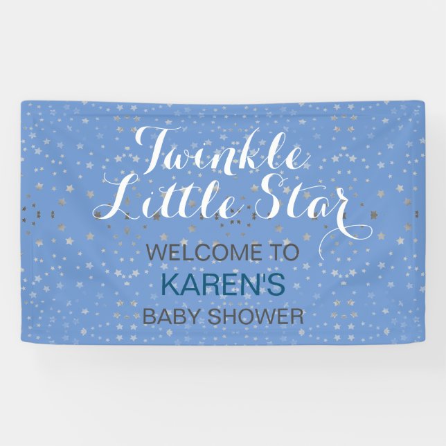 Lona Twinkle Little Star Blue Silver Stars Baby Shower (Horizontal)