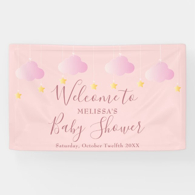 Lona Twinkle Sprinkle Pink Baby Shower Bienvenida (Horizontal)