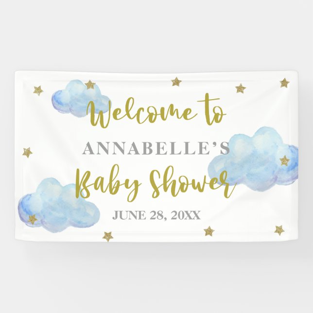 Lona Twinkle Star Blue Nubes fondo Baby Shower (Horizontal)