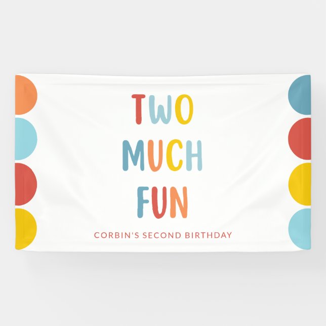 Lona Two Much Fun 2nd Birthday Party Banner (Horizontal)