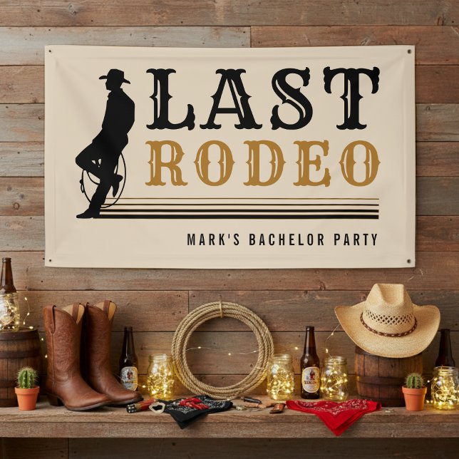 Lona Último vaquero del rodeo fiesta de soltero marrón  (Subido por el creador)