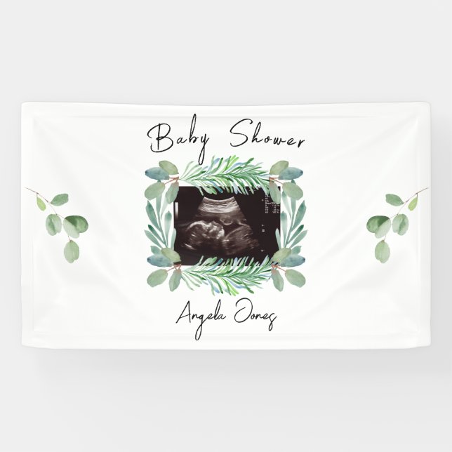 Lona Ultrasonido Foto Greenery Baby Shower neutral (Horizontal)