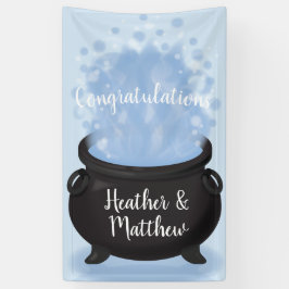 Lona Un bebé está preparando una bruja Baby Shower azul