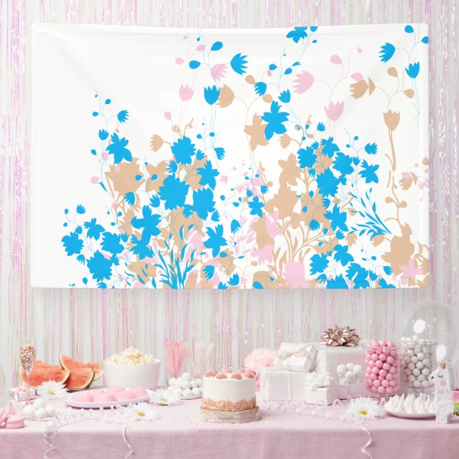 Lona Un bonito conjunto de flores azules y rosas (Fiesta)