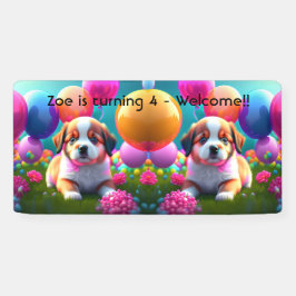 Lona Un cachorro lindo con globos - niños dulces Cumple