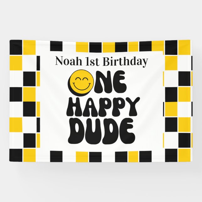 Lona Un Chico Feliz Cumpleaños 1 Personalizable (Horizontal)