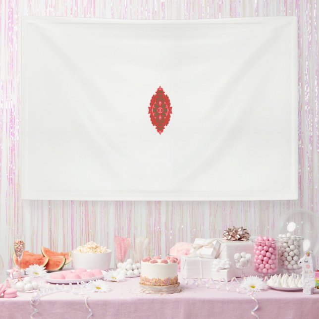 Lona un diseño rojo y marrón sobre un fondo blanco (Fiesta)