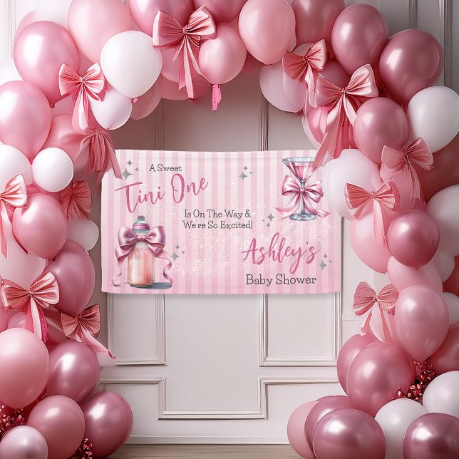 Lona Un dulce Tini Un Chica De Coqueta Rosa Baby Shower ("A Sweet Tini One Is On the Way . . ." Coquette Bows Martini | Bottle Girl Baby Shower Banner)