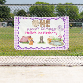 Lona Un Feliz Campista Cumpleaños Animal Acuarela Púrpu