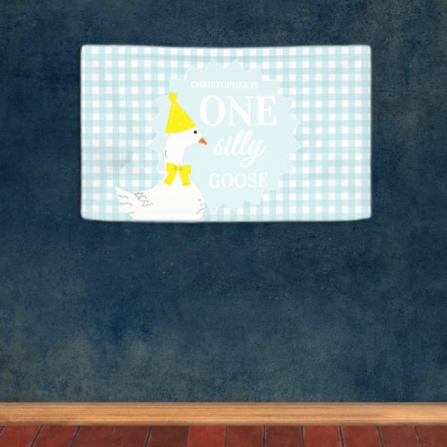 Lona Un ganso tonto Gingham cumpleaños 1 (Subido por el creador)